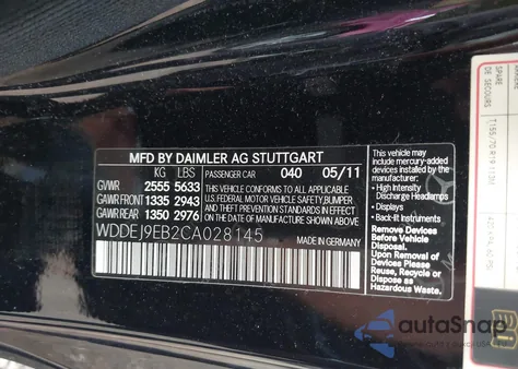 2012 Mercedes-Benz Cl 550 4Matic from USA, damaged, VIN WDDEJ9EB2CA028145